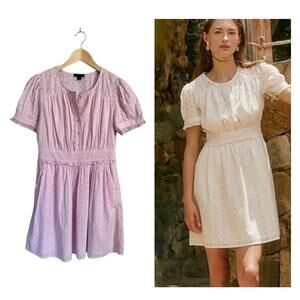 NEW J Crew Cotton Eyelet Button Front Pockets Short Sleeve Lavendar Dress Size 2